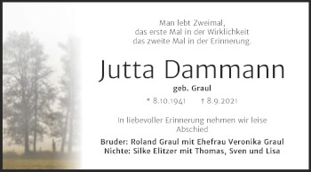 Traueranzeige von Jutta Dammann von Trauerkombi Wittenberg