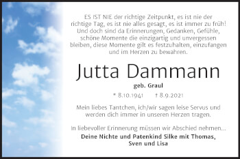 Traueranzeige von Jutta Dammann von Trauerkombi Wittenberg