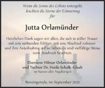 Traueranzeige von Jutta Orlamünder von Trauerkombi Quedlinburg