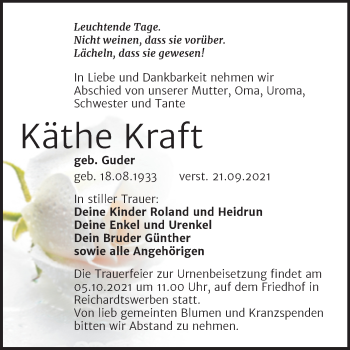 Traueranzeige von Käthe Kraft von Trauerkombi Weißenfels