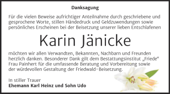 Traueranzeige von Karin Jänicke von Trauerkombi Dessau