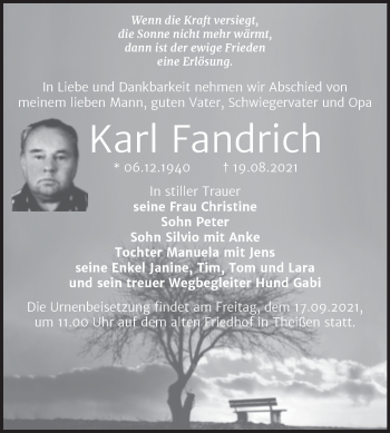 Traueranzeige von Karl Fandrich von Super Sonntag Zeitz