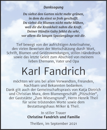 Traueranzeige von Karl Fandrich von Trauerkombi Zeitz