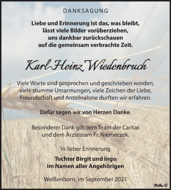 Traueranzeige von Karl-Heinz Wiedenbruch von Trauerkombi Zeitz