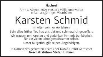 Traueranzeige von Karsten Schmid von Super Sonntag Mansfelder Land