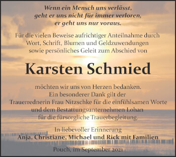 Traueranzeige von Karsten Schmied von Trauerkombi Bitterfeld