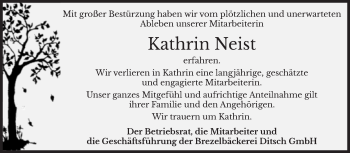 Traueranzeige von Kathrin Neist von Super Sonntag Dessau-Roßlau