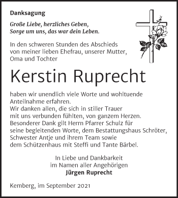 Traueranzeige von Kerstin Ruprecht von Trauerkombi Wittenberg