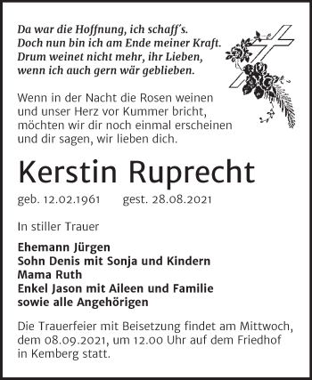 Traueranzeige von Kerstin Ruprecht von Trauerkombi Wittenberg