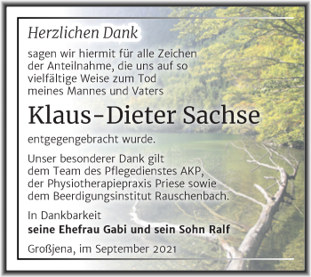 Traueranzeige von Klaus-Dieter Sachse von Naumburger Tageblatt