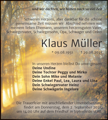 Traueranzeige von Klaus Müller von Mitteldeutsche Zeitung Quedlingburg