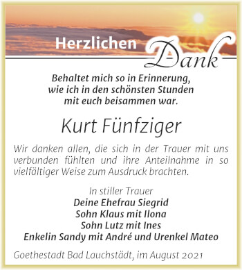 Traueranzeige von Kurt Fünfziger von Trauerkombi Merseburg