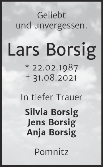 Traueranzeige von Lars Borsig von Naumburger Tageblatt