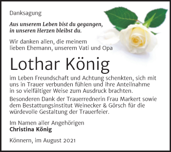 Traueranzeige von Lothar König von Trauerkombi Bernburg