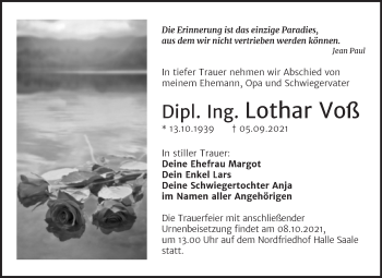 Traueranzeige von Lothar Voß von Mitteldeutsche Zeitung Halle/Saalkreis