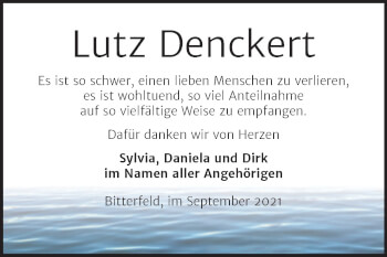 Traueranzeige von Lutz Denckert von Trauerkombi Bitterfeld