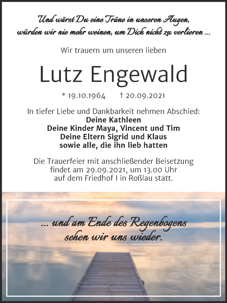  Traueranzeige für Lutz Engewald vom 25.09.2021 aus Trauerkombi Dessau
