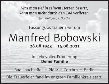 Traueranzeige von Manfred Bobowski von Mitteldeutsche Zeitung Halle/Saalkreis