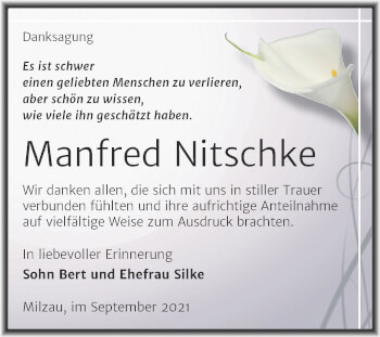 Traueranzeige von Manfred Nitschke von Trauerkombi Merseburg