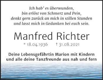 Traueranzeige von Manfred Richter von Trauerkombi Dessau