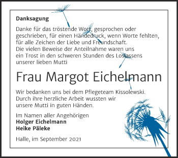 Traueranzeige von Margot Eichelmann von Mitteldeutsche Zeitung Halle/Saalkreis