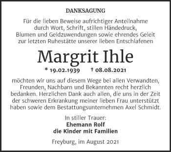 Traueranzeige von Margrit Ihle von Wochenspiegel Naumburg/Nebra