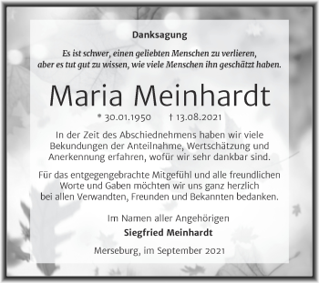 Traueranzeige von Maria Meinhardt von Trauerkombi Merseburg