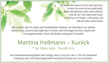 Traueranzeige von Martina Heilmann-Kunick von Naumburger Tageblatt