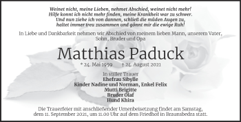 Traueranzeige von Matthias Paduck von Trauerkombi Merseburg