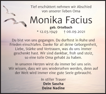 Traueranzeige von Monika Facius von Trauerkombi Wittenberg