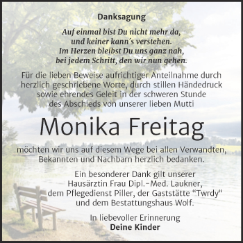Traueranzeige von Monika Freitag von Trauerkombi Weißenfels