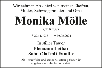 Traueranzeige von Monika Mölle von Trauerkombi Dessau