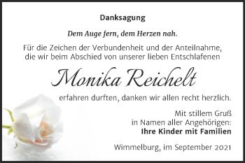 Traueranzeige von Monika Reichelt von Trauerkombi Mansfelder Land