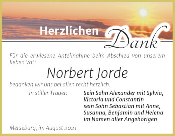Traueranzeige von Norbert Jorde von Trauerkombi Merseburg
