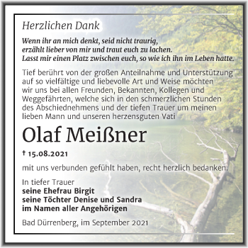 Traueranzeige von Olaf Meißner von Trauerkombi Merseburg