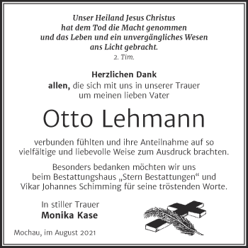 Traueranzeige von Otto Lehmann von Trauerkombi Wittenberg