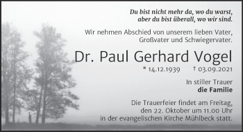 Traueranzeige von Paul Gerhard Vogel von Trauerkombi Bitterfeld