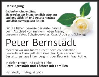 Traueranzeige von Peter Bernstädt von Trauerkombi Mansfelder Land