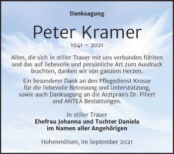 Traueranzeige von Peter Kramer von Trauerkombi Weißenfels