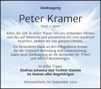 Traueranzeige von Peter Kramer von Mitteldeutsche Zeitung Weißenfels