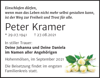 Traueranzeige von Peter Kramer von Trauerkombi Weißenfels