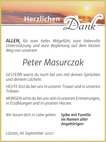 Traueranzeige von Peter Masurczak von Trauerkombi Weißenfels