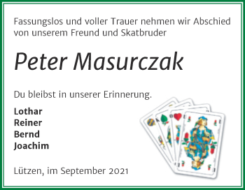 Traueranzeige von Peter Masurczak von Trauerkombi Weißenfels