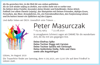 Traueranzeige von Peter Masurczak von Trauerkombi Weißenfels