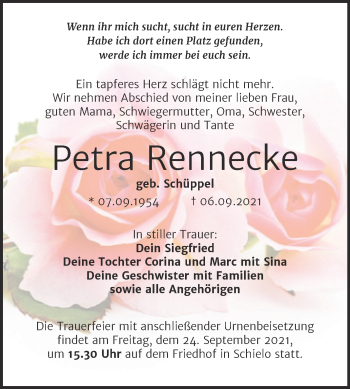 Traueranzeige von Petra Rennecke von Trauerkombi Quedlinburg