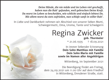 Traueranzeige von Regina Zwicker von Mitteldeutsche Zeitung