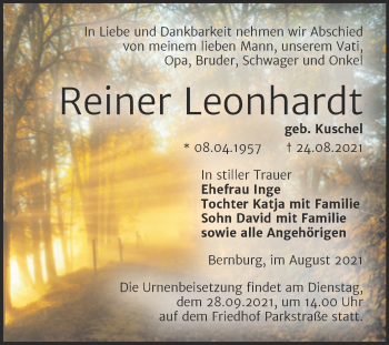 Traueranzeige von Reiner Leonhardt von Trauerkombi Bernburg