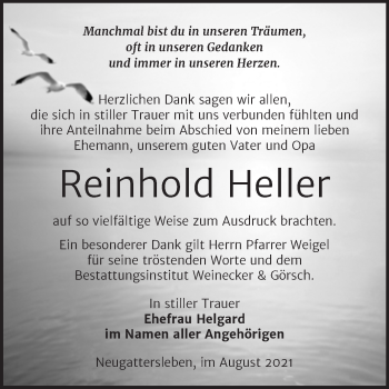 Traueranzeige von Reinhold Heller von Trauerkombi Bernburg