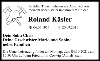 Traueranzeige von Roland Käsler von Trauerkombi Wittenberg