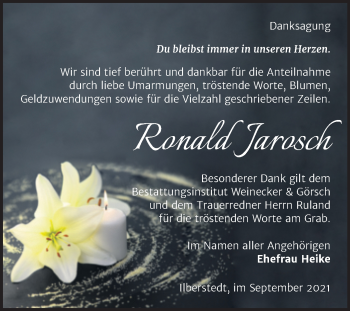 Traueranzeige von Ronald Jarosch von Trauerkombi Bernburg